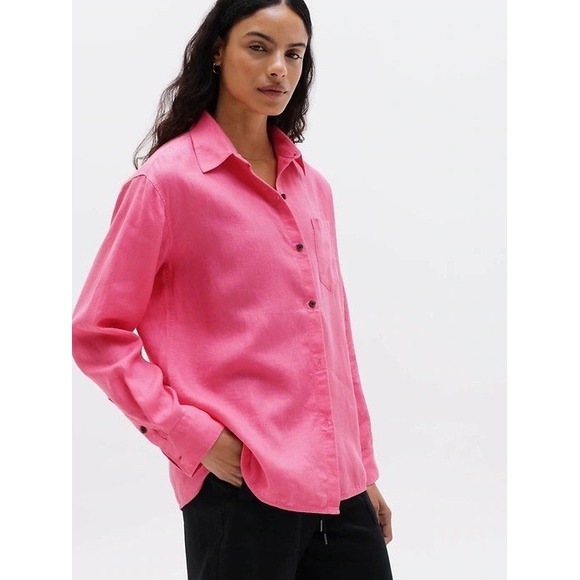 Athleta Tops - Athleta Womens XL Retreat Linen Top Pink Beach Boho City Natural Fiber Button Up